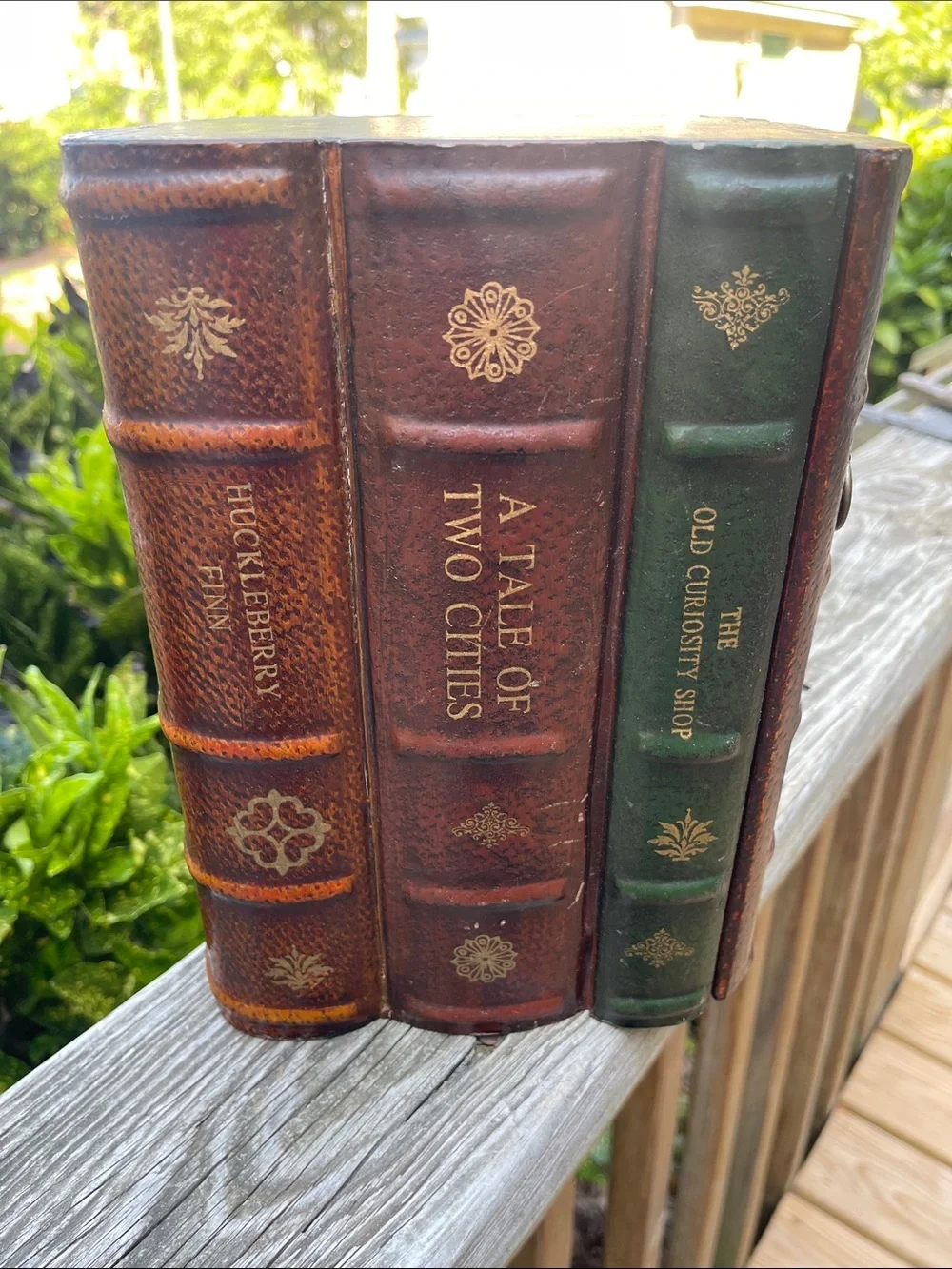 Vintage Faux Leatherbound Books Wood CD Holder Storage Cabinet